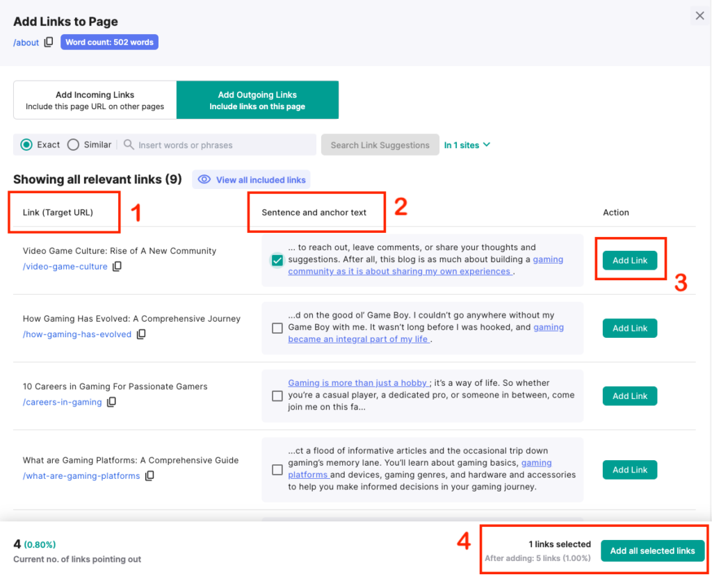 Step-by-step on how to get inbound and outbound linking suggestions for webpages using LinkVector